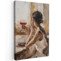 LEINWANDBILD Ölgemälde - Frau - Wein Deko XXL 80x120 cm - Hellbraun, Textil (80/120cm) - MuchoWow