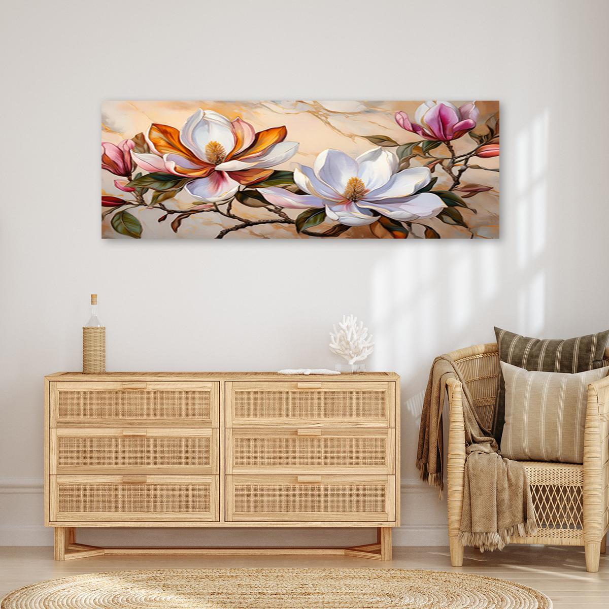 WANDBILD magnolien zweig blumen pflanzen marmor - Multicolor, Textil (90/30cm) - Feeby
