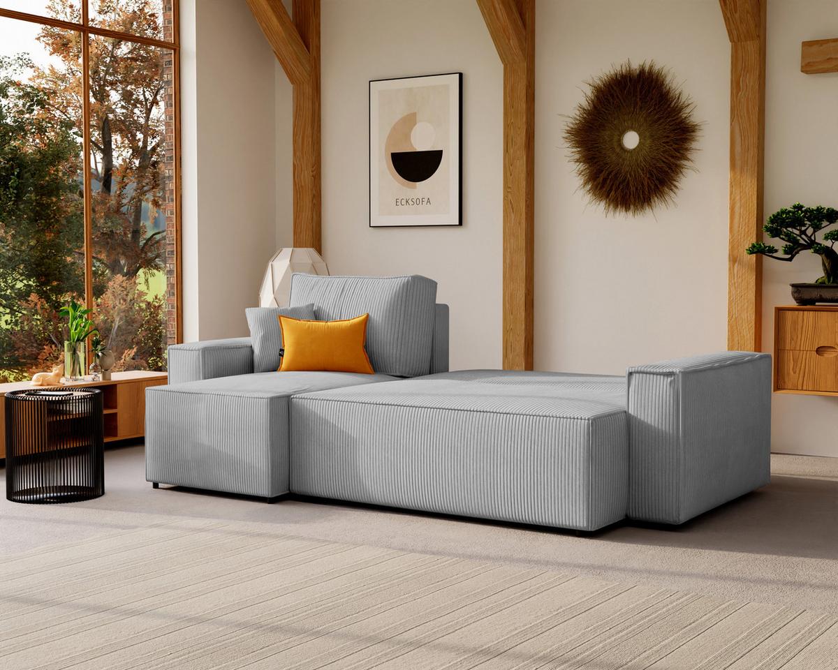 ECKSOFA Paris mit Schlaffunktion Cord - Hellgrau/Grau, Textil (244/155cm) - Idohome