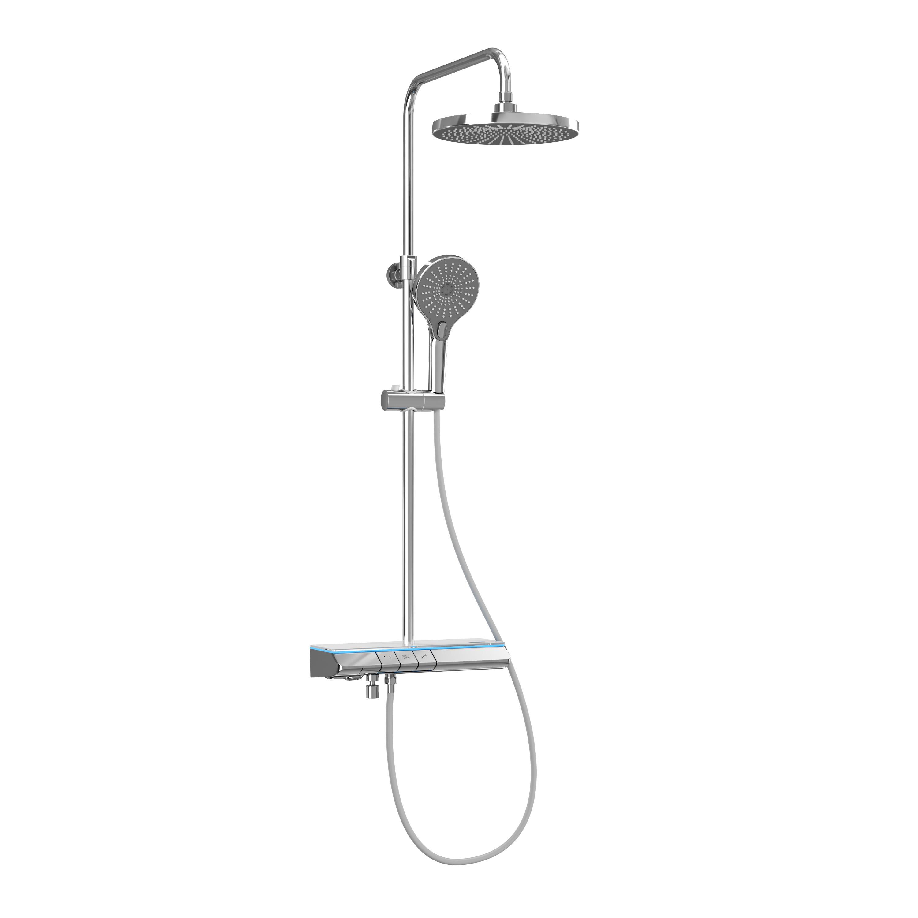 ÜBERKOPFBRAUSESET mit Thermostat Chrom 3 Strahlarten 110/37,5/42 cm - Chromfarben, Metall (37.5/110/42cm) - EMKE