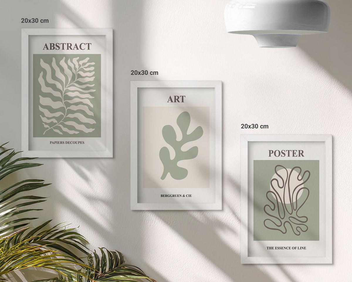 BILDER SET 3er Set - 20x30 cm Weißer Rahmen - Poster mit Pflanzenmustern von Matisse - Weiß, Kunststoff (20/30cm) - TULUP