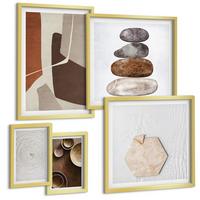 BILDER SET 5er Set - 50x50 cm & 20x30 cm & 40x60 cm Goldrahmen - Texturen in der modernen Kunst - Goldfarben, Kunststoff (40/60cm) - TULUP