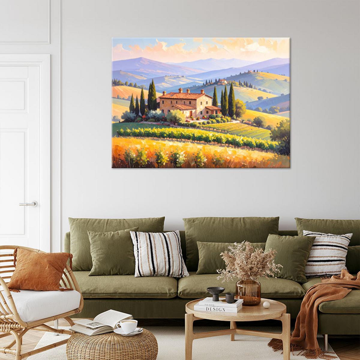 LEINWANDBILD Toskana Landschaft Haus auf einem Hügel 120x80cm - Grün, Textil (120/80cm) - Feeby