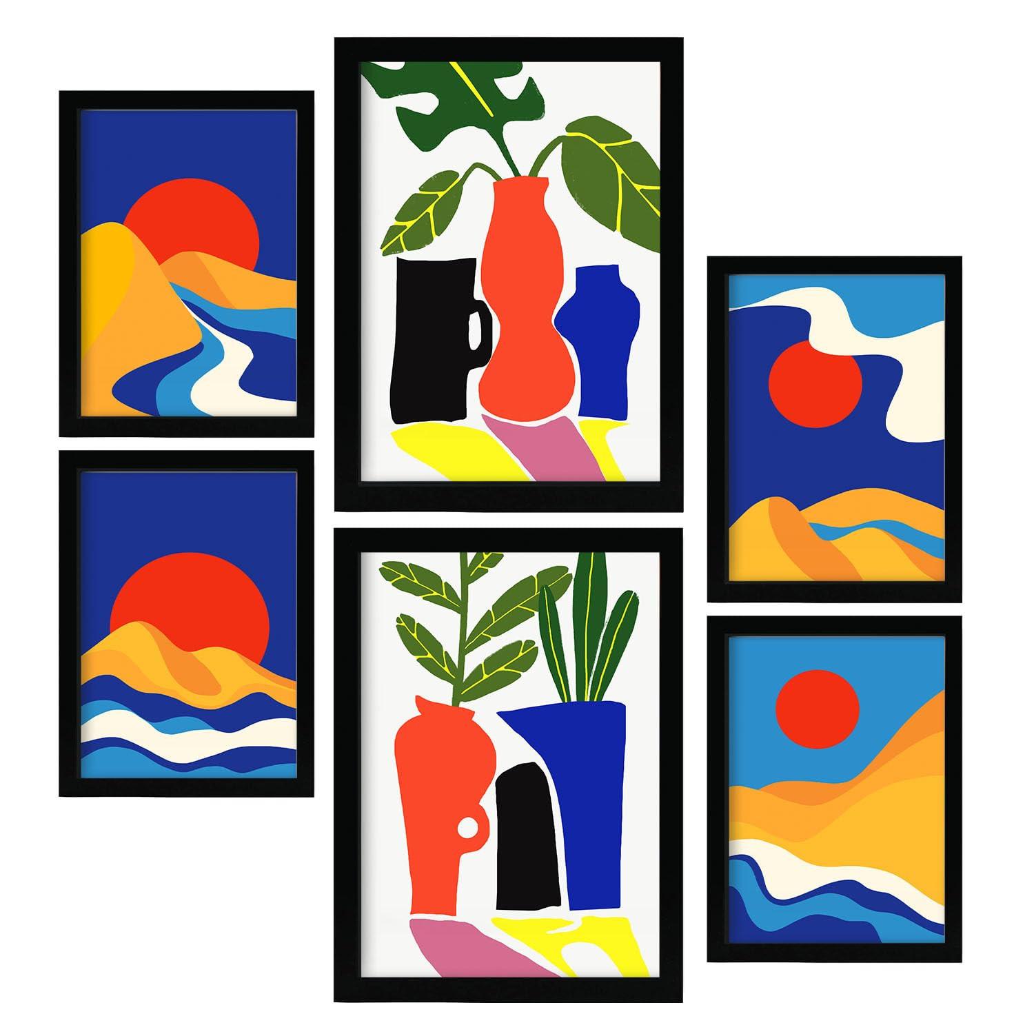 POSTER Set Mit 6 Zehn Formen In Kulissen Abstracts Ästhetische Dekorative Gemälde Für Ihr Wohnzimmer, Schlafzimmer, Zuhause A3 & A4 Schwarzer Rahmen - Schwarz, Papier (29/3cm) - Nacnic