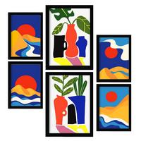 POSTER Set Mit 6 Zehn Formen In Kulissen Abstracts Ästhetische Dekorative Gemälde Für Ihr Wohnzimmer, Schlafzimmer, Zuhause A3 & A4 Schwarzer Rahmen - Schwarz, Papier (29/3cm) - Nacnic