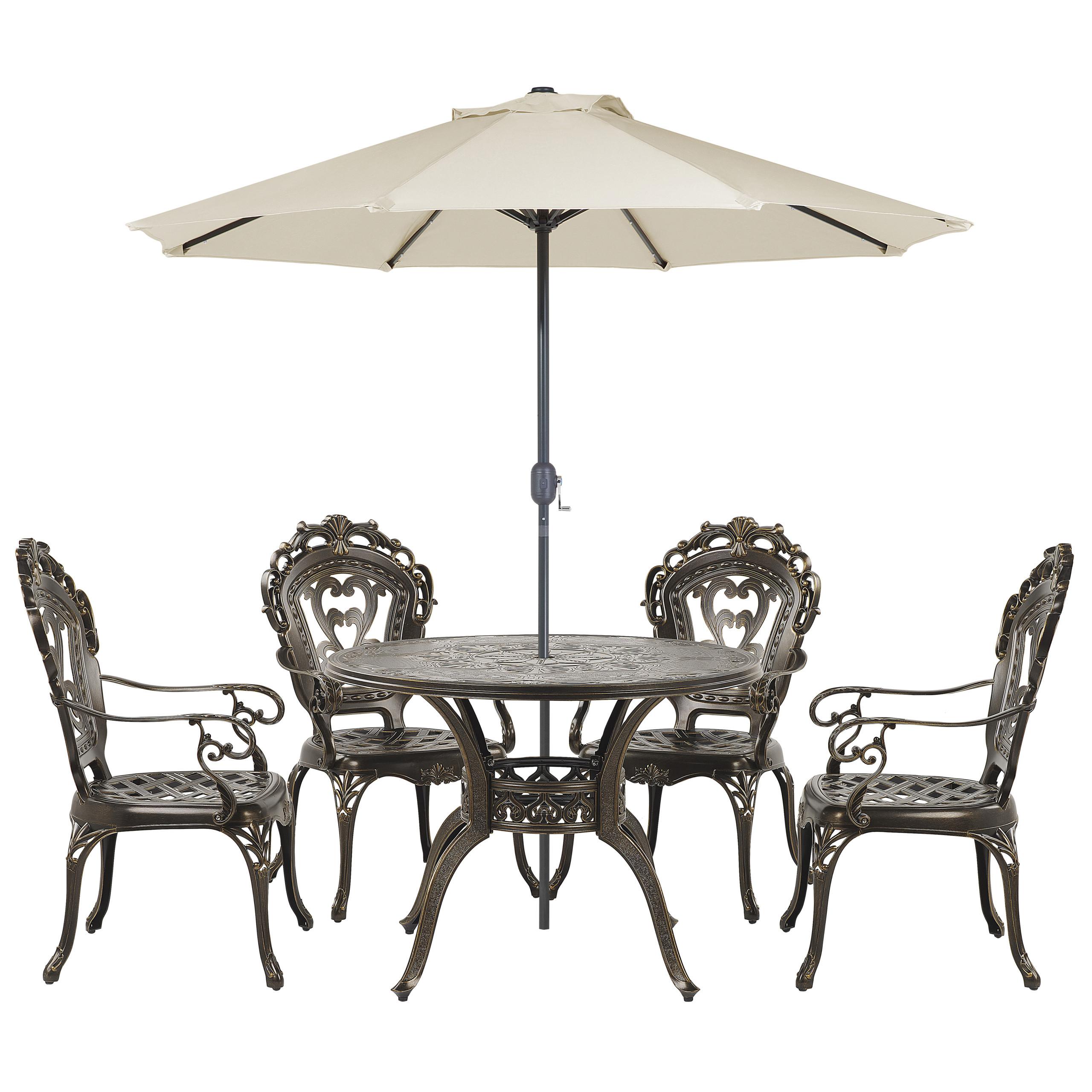GARTENMÖBEL SET 4-Sitzer mit Sonnenschirm Aluminium Dunkelbraun Sapri - Beige/Braun, Metall - Beliani