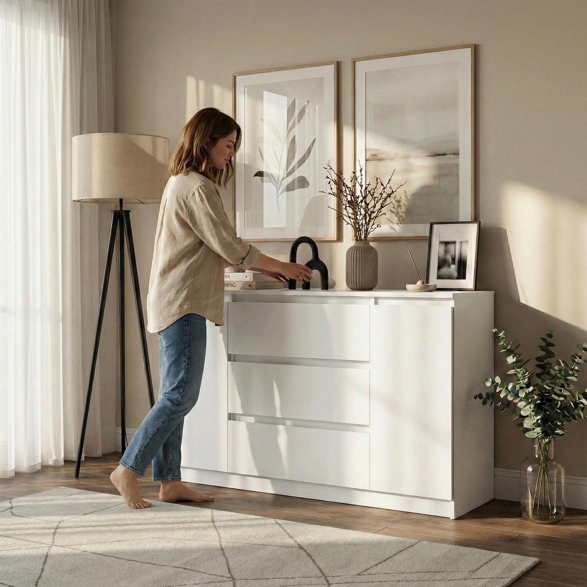 KOMMODE Lemon, mit 2 Türen und 3 Schubladen, 140 cm, Weiß matt - Weiß, Holzwerkstoff (140/78/39cm) - Beautysofa