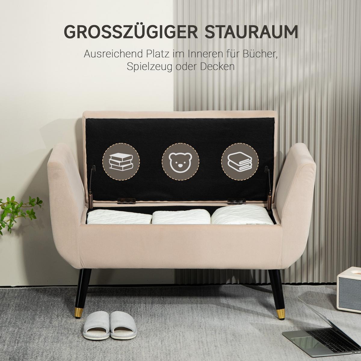 LUXUS Sitzbank Polsterbank mit Stauraum Beige 107 x 42 x 65 cm - Beige, Kunststoff (42/65/107cm) - HOMCOM