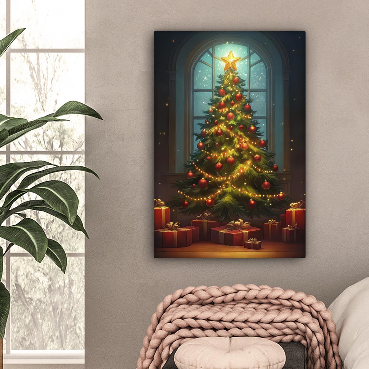 LEINWANDBILD Weihnachtsbaum - Geschenk - Winter Wanddeko 40x60 cm - Grün, Textil (40/60cm) - MuchoWow