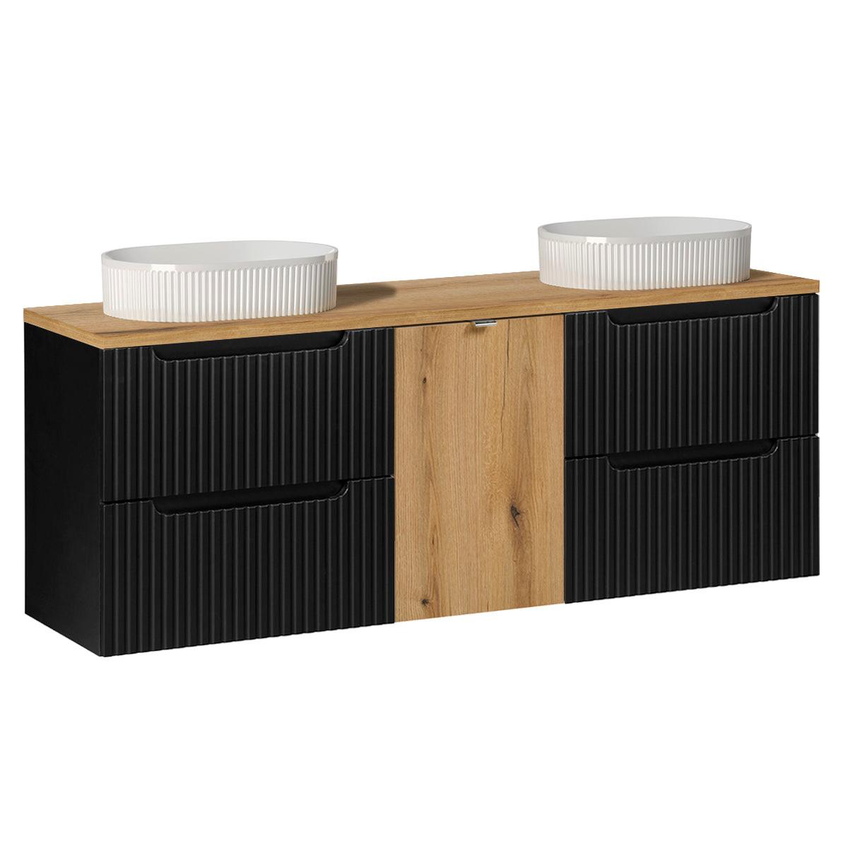 DOPPELWASCHTISCH 160.4cm Riva Schwarz und Holz - Schwarz, Holzwerkstoff (160.4/59/40cm) - Petits-meubles