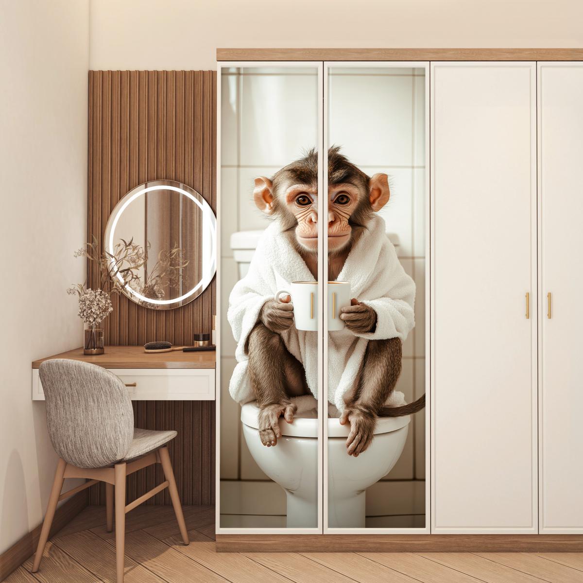 TÜRAUFKLEBER Affe - Modern - WC - Bademantel Fototapete selbstklebend 80x205 cm - Türtapete - Rosa, Kunststoff (80/0.1/205cm) - MuchoWow
