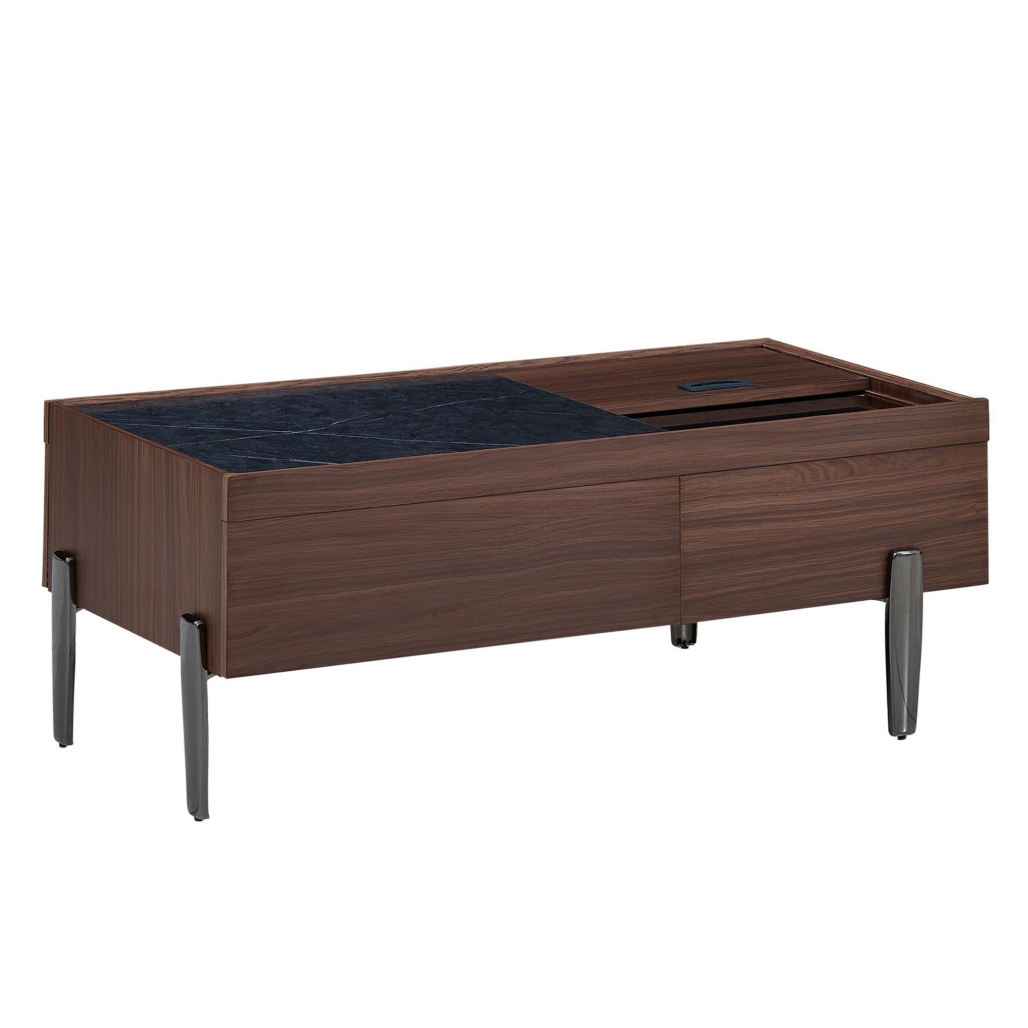COUCHTISCH in Dunkelbraun & Marmor-Optik - Weiß, Holzwerkstoff (50/105/42cm) - Urban Meuble