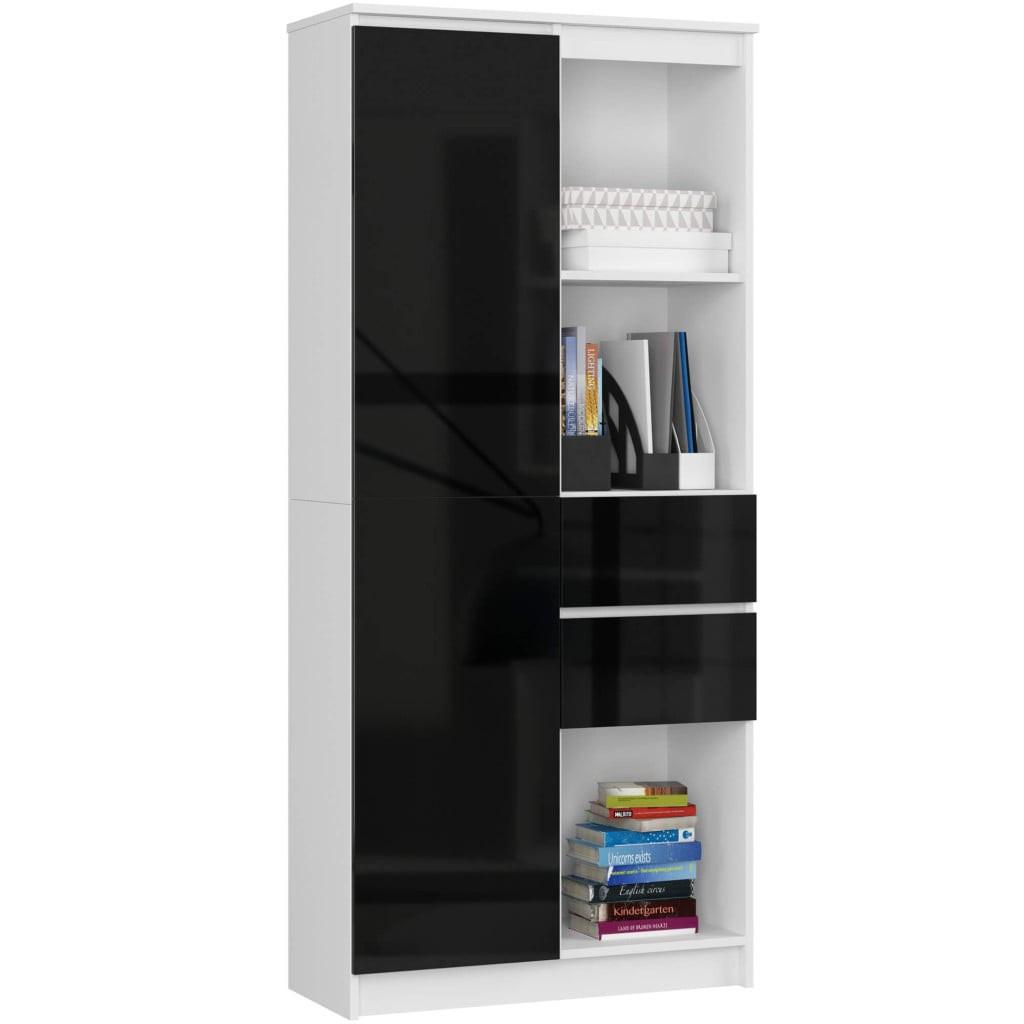 STANDREGAL Weiß, Schwarz Glanz 180/80/35 - Weiß, Holzwerkstoff (80/180/35cm) - RAUMHIRSCH FURNITURE