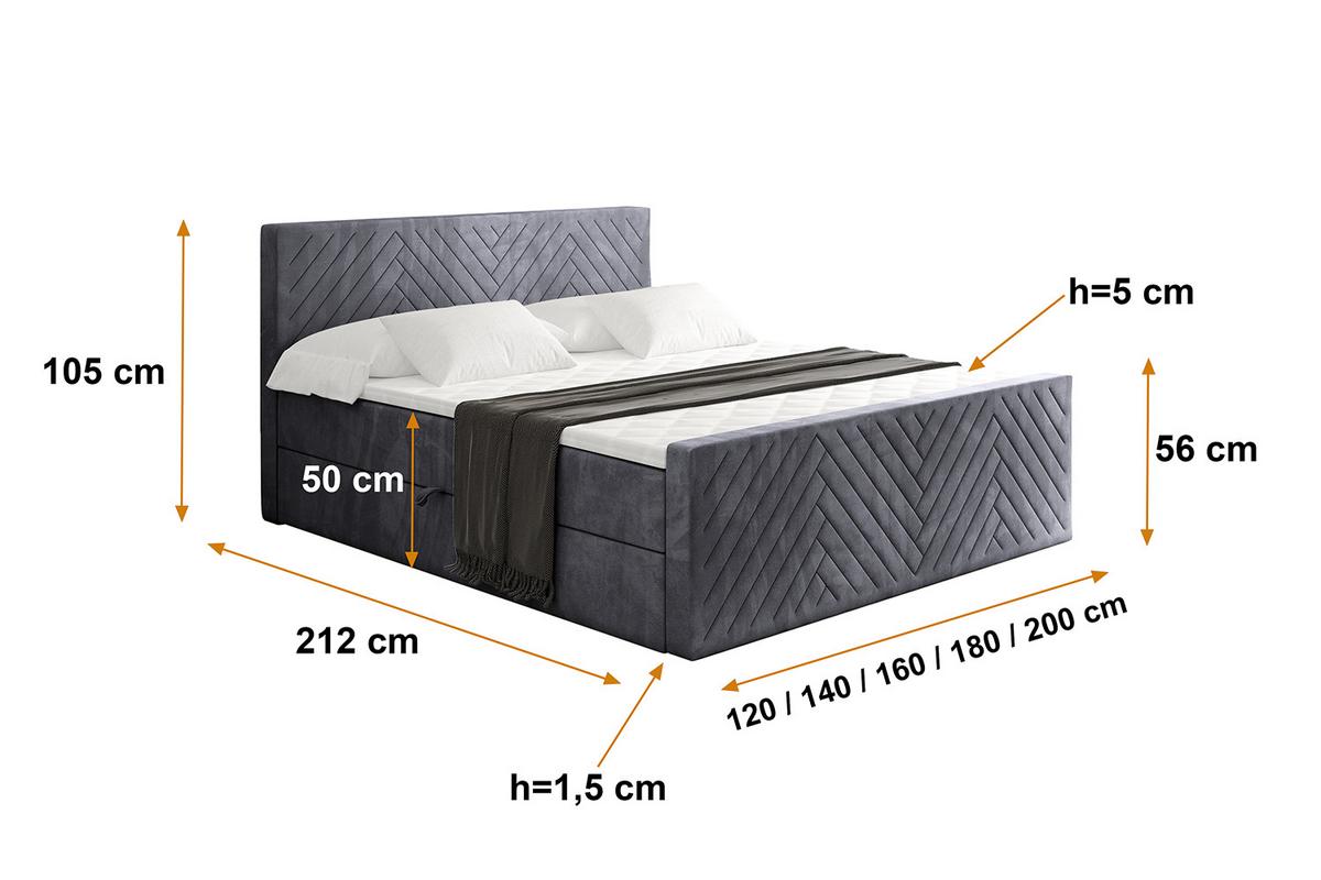 BOXBETT mit Matratze H4 und Lattenrost - VEXA-Z - 200x200 - Dunkelgrau Casablanca - Dunkelgrau, Holzwerkstoff (200/200cm) - ALTDECOR