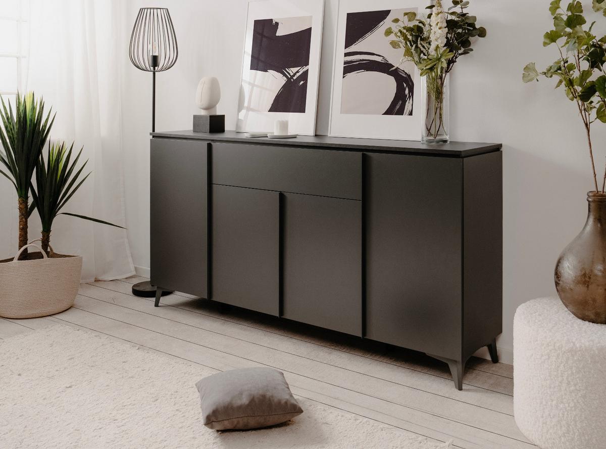SIDEBOARD grau, Schiefer 177 cm, Kommode 4-türig - Grau, Holzwerkstoff/Kunststoff (177/92/40cm) - Furn.Design