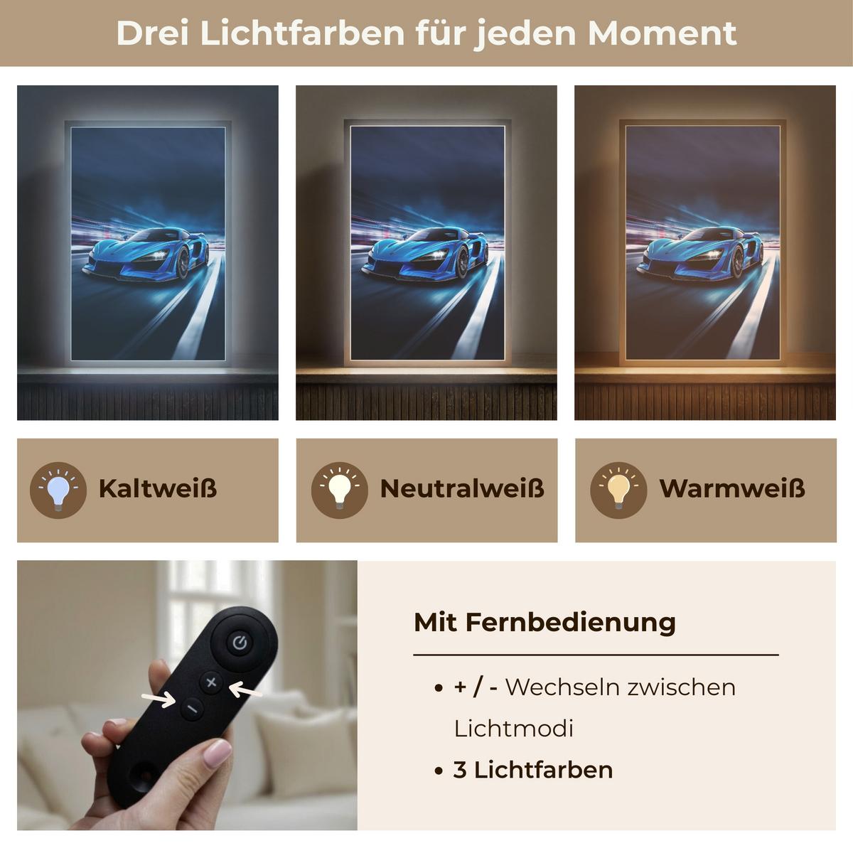 WANDLEUCHTE MIT AKKU Auto - Blau - Jungen - Kind 40x60 cm - Blau, Holzwerkstoff (40/60/8cm) - OnlyWow