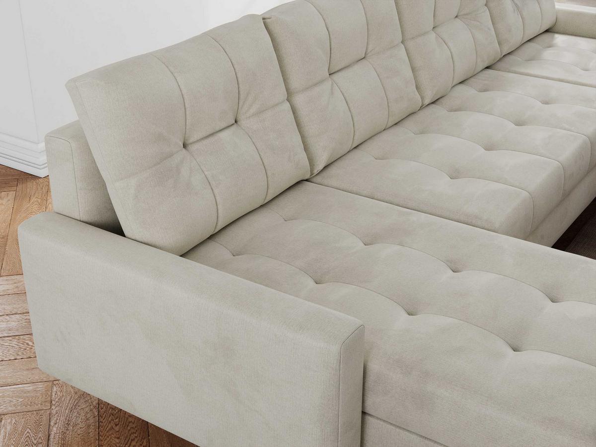WOHNLANDSCHAFT Colin U Velvet Beige - Beige/Braun, Holz/Textil (290/75/140cm) - MKS