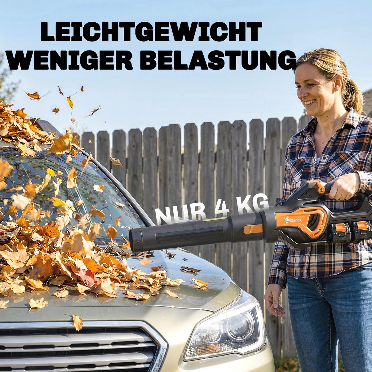 LAUBSAUGER mit Akku aus Kunststoff Orange Schwarz - Orange, Kunststoff (22/16/102cm) - Outsunny