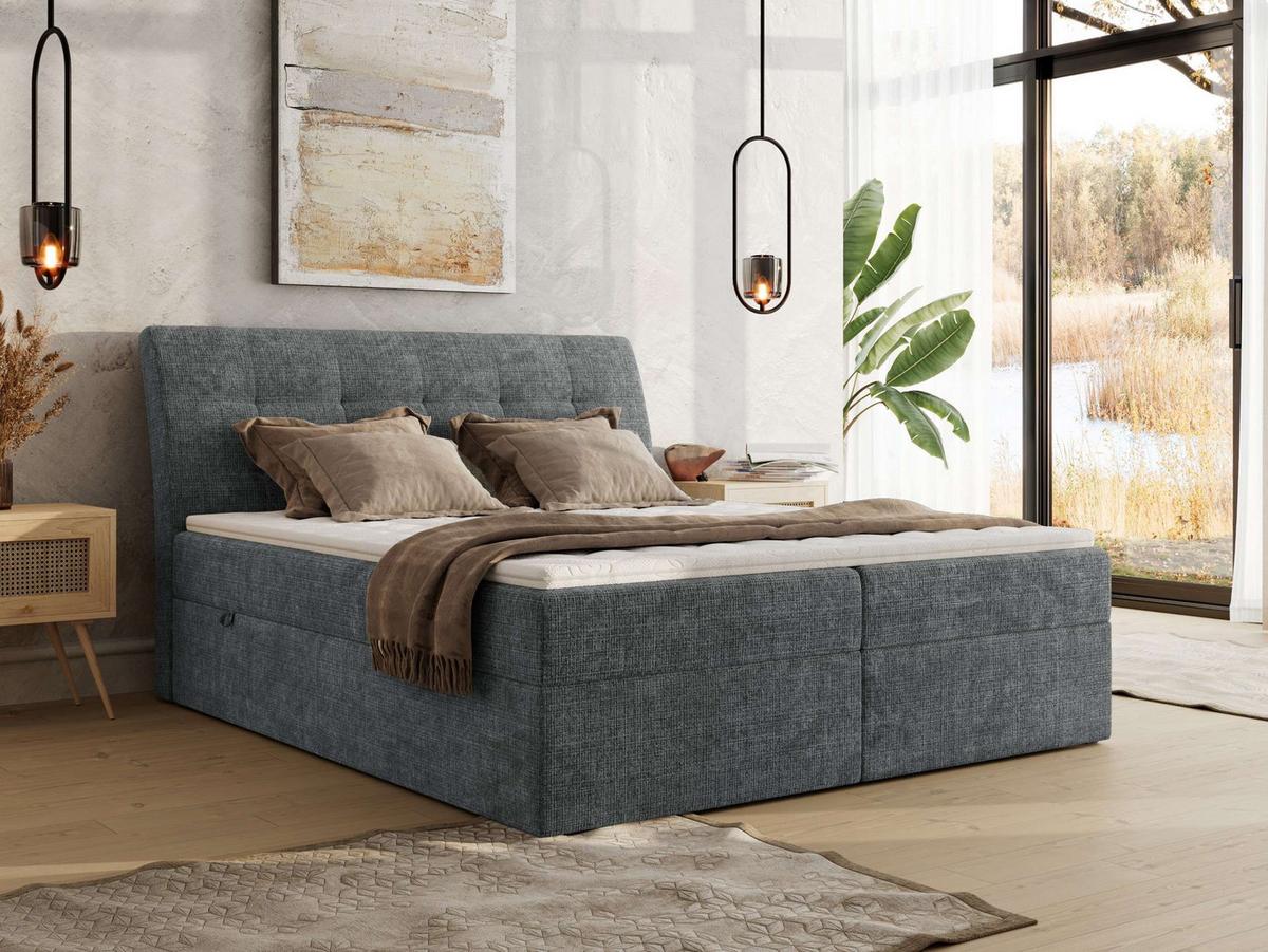 BOXBETT DAGOS 140/200 - Grau Schenille grob gewebt - H3 - Topper T25 - Grau, Textil (140/200cm) - MKS