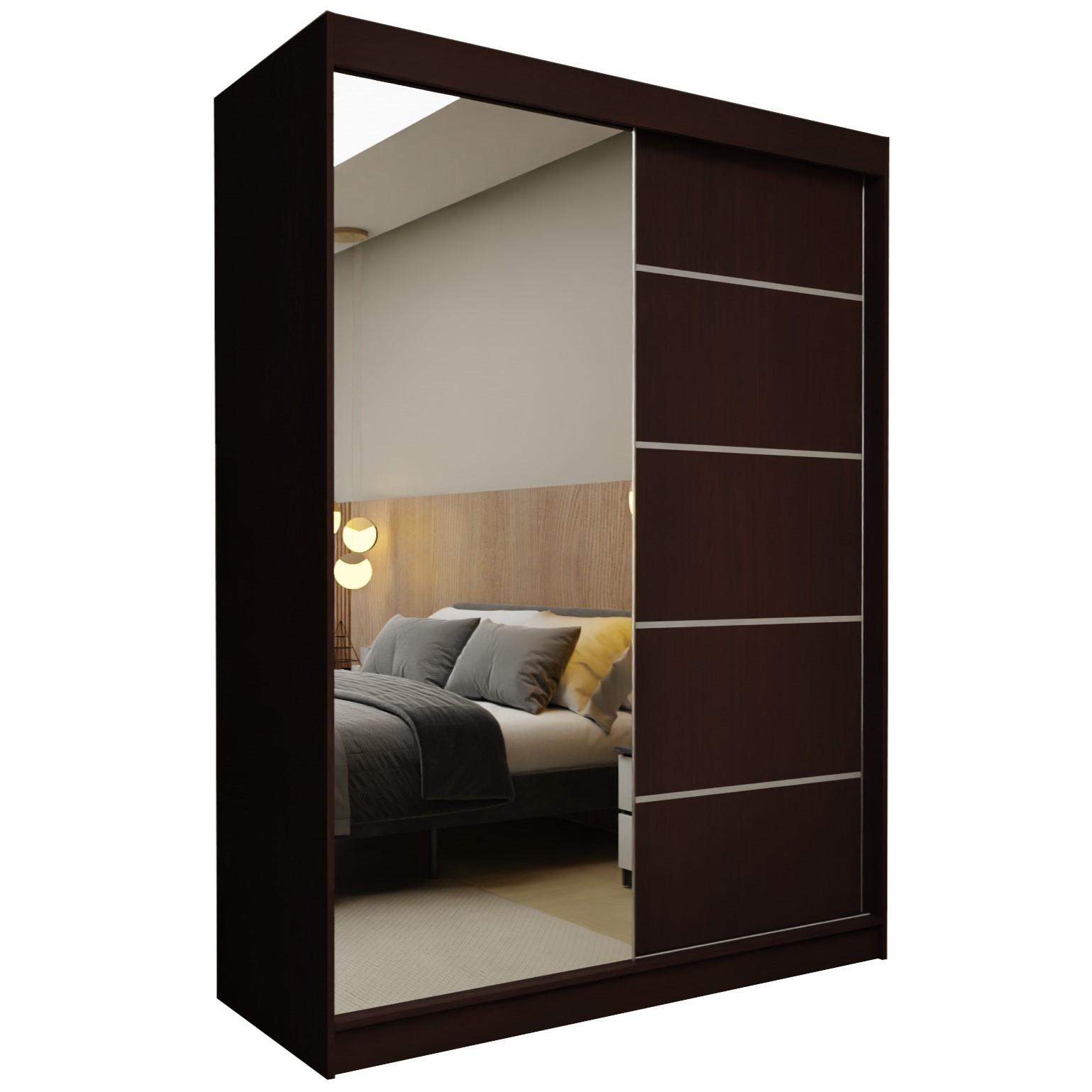 SCHWEBETÜRENSCHRANK MIRELLA 150/216/61 cm 2-türig mit Spiegel Wengefarben - Wengefarben, Holzwerkstoff (150/216/61cm) - MASSENO