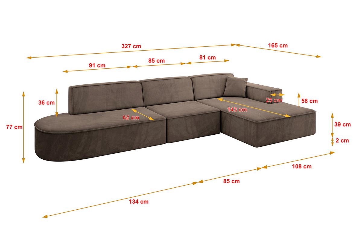 ECKSOFA Ottomane Rechts IREA-L2-v4 - 327x165x77 cm Braun - Braun, Holzwerkstoff/Textil (327/165cm) - ALTDECOR