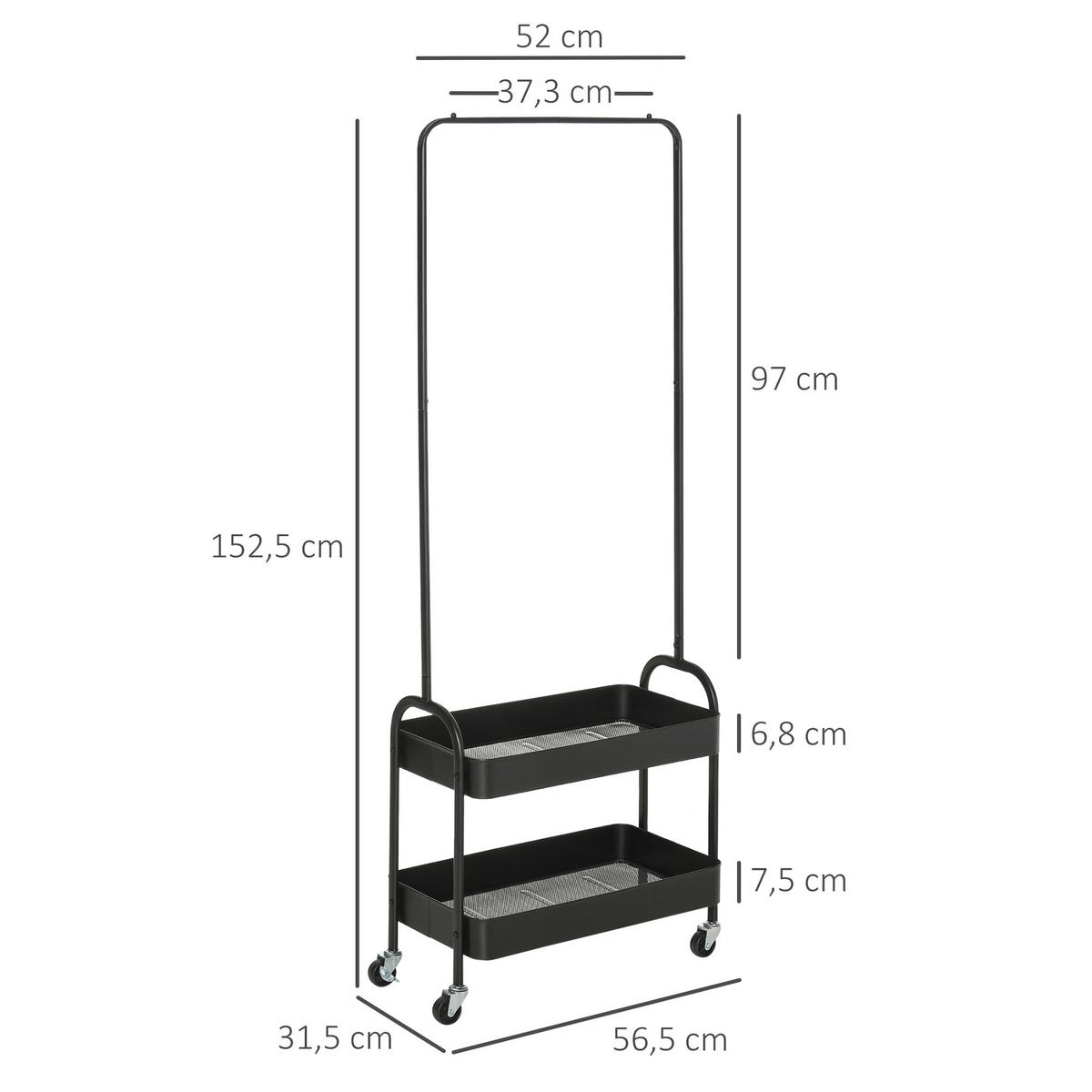 KLEIDERSTÄNDER auf Rollen, Garderobenständer mit Kleiderstange, Schwarz - Schwarz, Metall (31.5/152.5/56.5cm) - HOMCOM