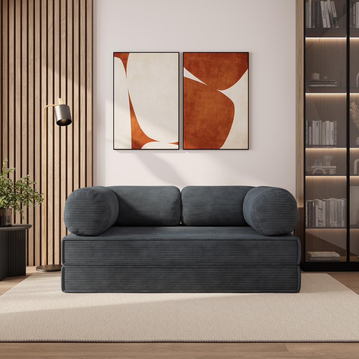 BETTSOFA ALVIO aus Schaumstoff Cordstoff Grau Schlaffunktion - Dunkelgrau, Textil (170/68/80cm) - MASSENO