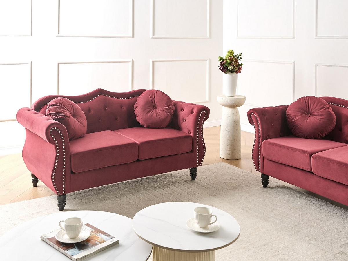 2-SITZER-SOFA Samtstoff Dunkelrot Skien II - Dunkelrot, Textil (166/86/83cm) - Beliani