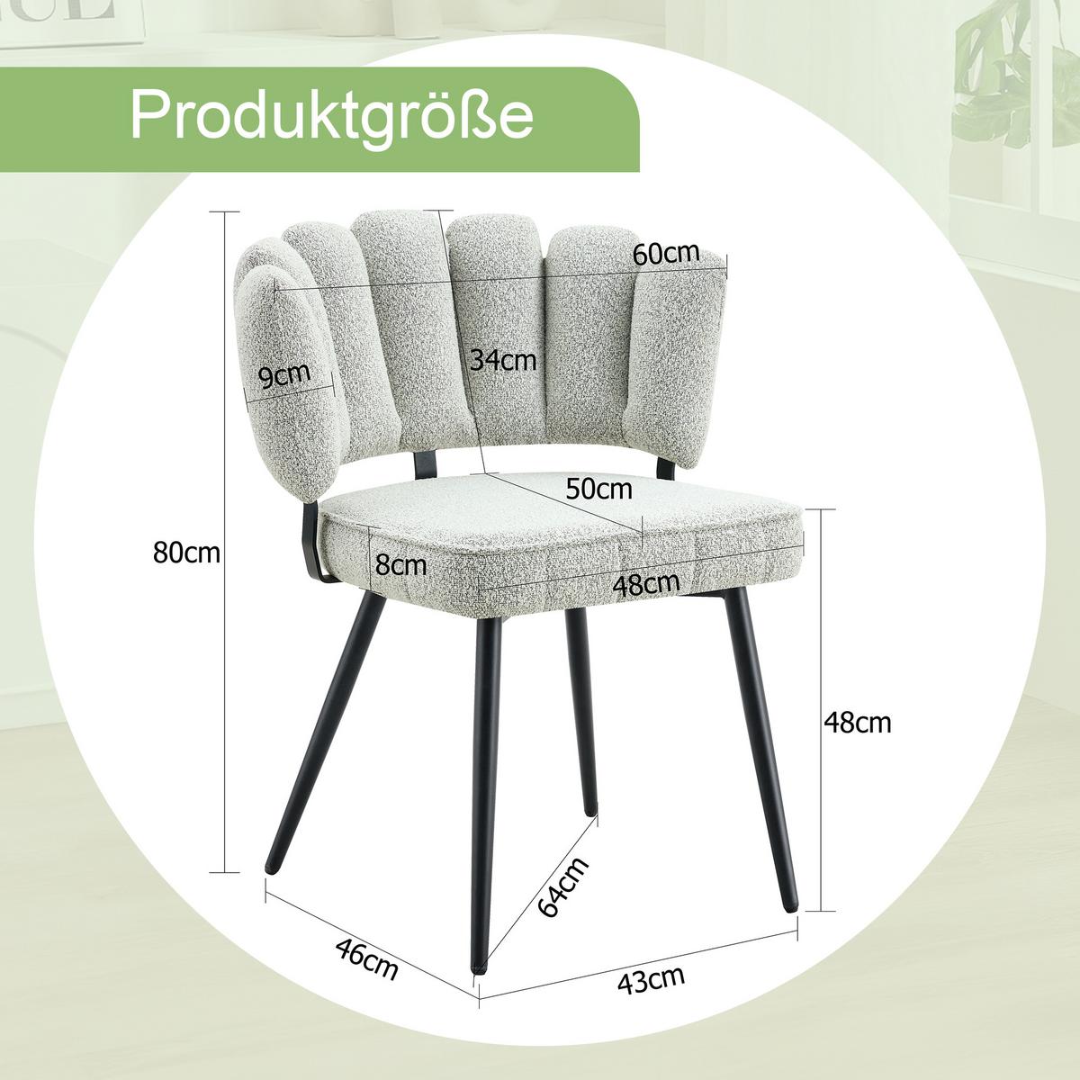 ESSZIMMERSTÜHLE 2er Set Samt Hellgrau Blüten-Rückenlehne & Metallbeine Schwarz - Hellgrau, Textil (60/80/48cm) - Urban Meuble