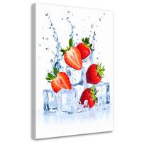 LEINWANDBILD Erdbeeren Eis Obst Natur 60x90cm - Rot, Textil (60/90cm) - Feeby