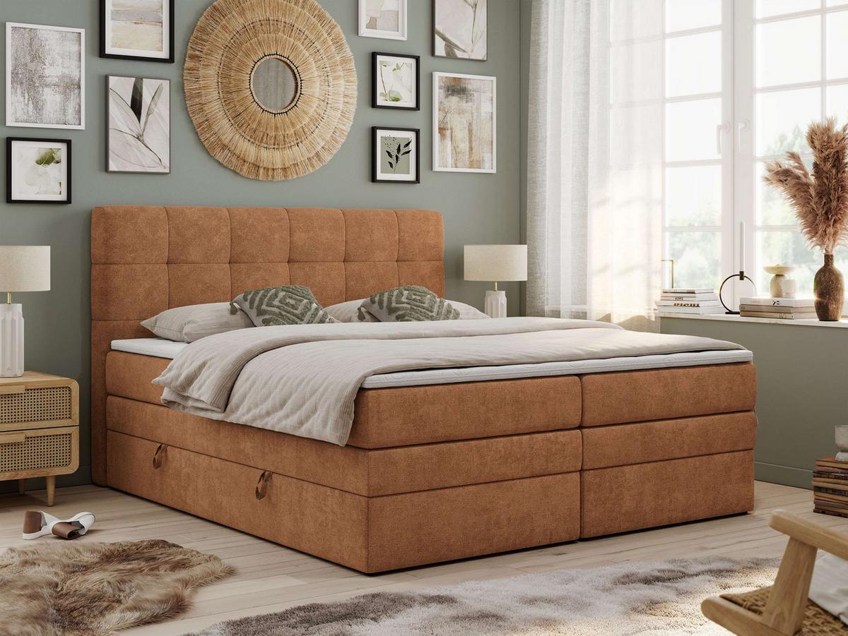 BOXSPRINGBETT LUKA KING 120/200 Orange Struktur - H3 - Orange, Holz/Textil (120/200cm) - MKS
