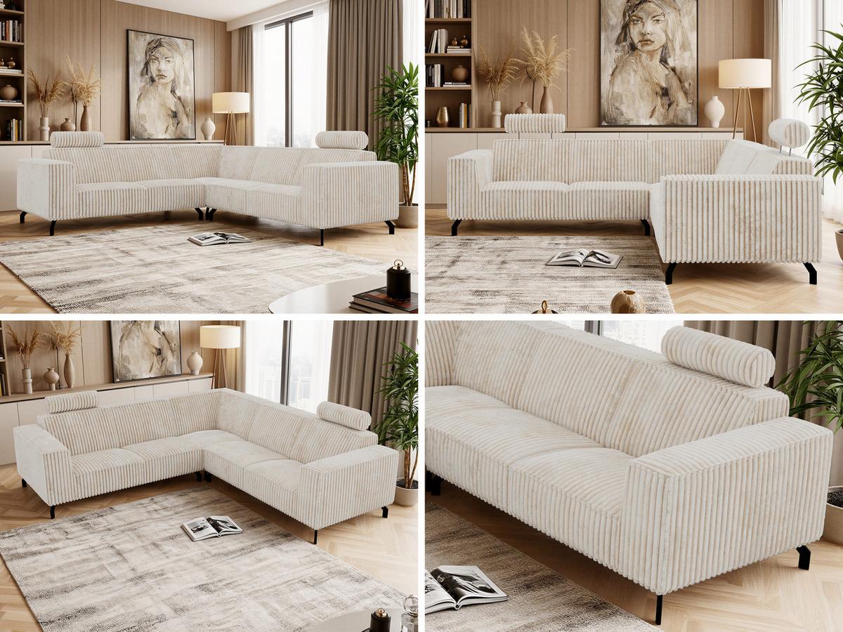 ECKSOFA VESANO L - Beige Cord - Beige/Creme, Textil/Metall (260/260cm) - MKS