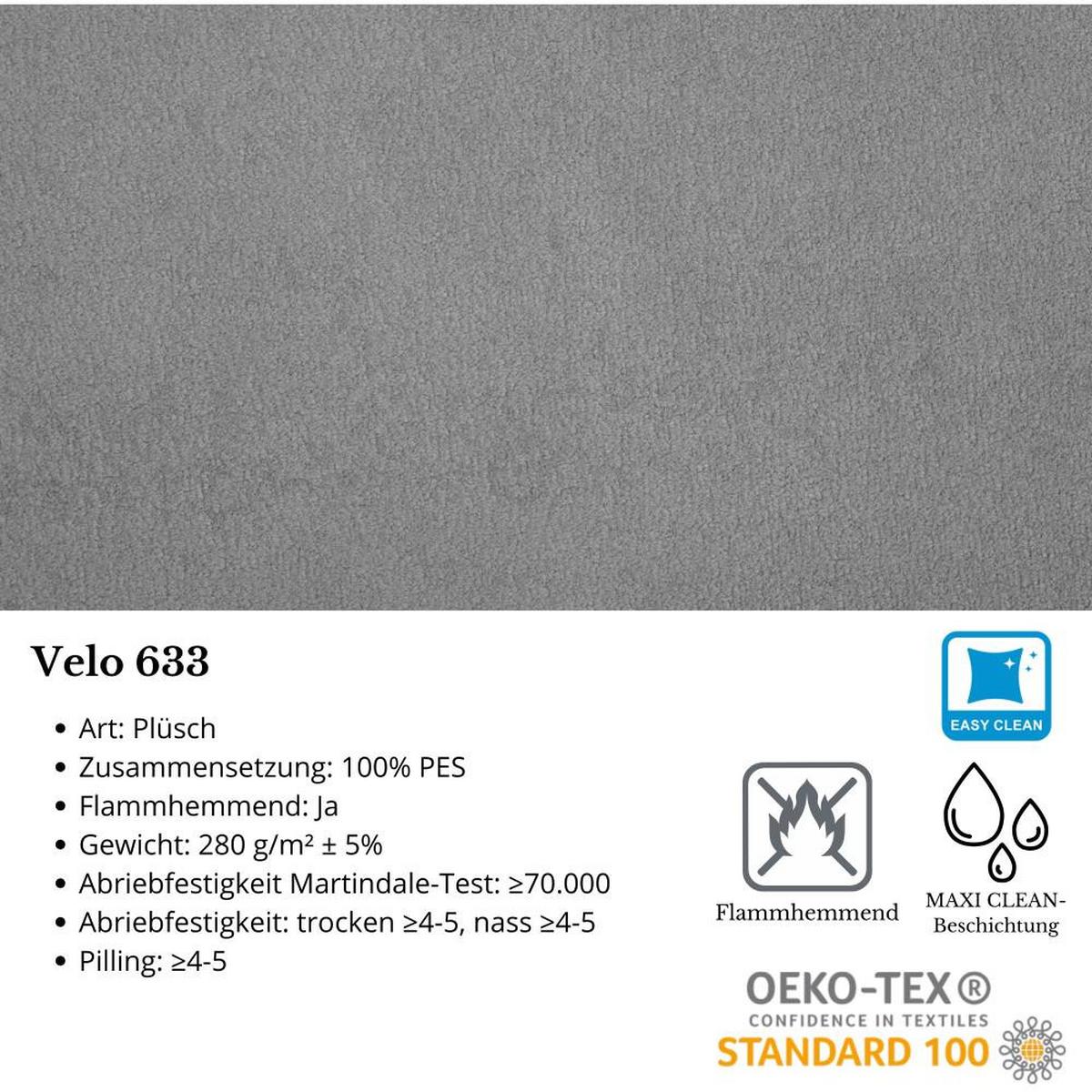 ECKSCHLAFSOFA Torre grau velours links - Grau, Textil (258/171cm) - Beautysofa