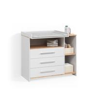 WICKELKOMMODE Torino Weiß/Goldkraft Eiche mit 3 Schubladen - Honigeiche/Weiß, Holzwerkstoff (113/93/53.1cm) - Livinity®