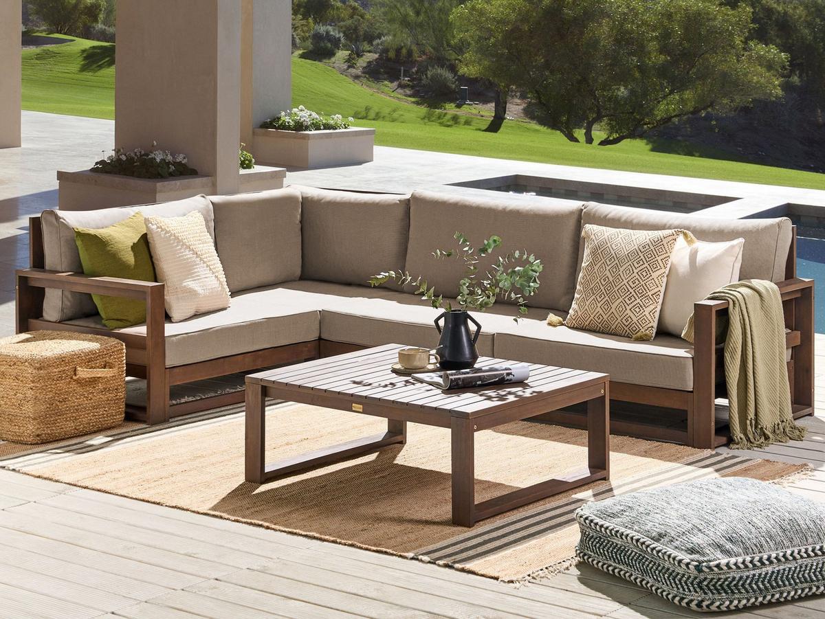 LOUNGE SET 4-Sitzer zertifiziertes Holz dunkelbraun linksseitig modular Timor II - Dunkelbraun, Holz - Beliani