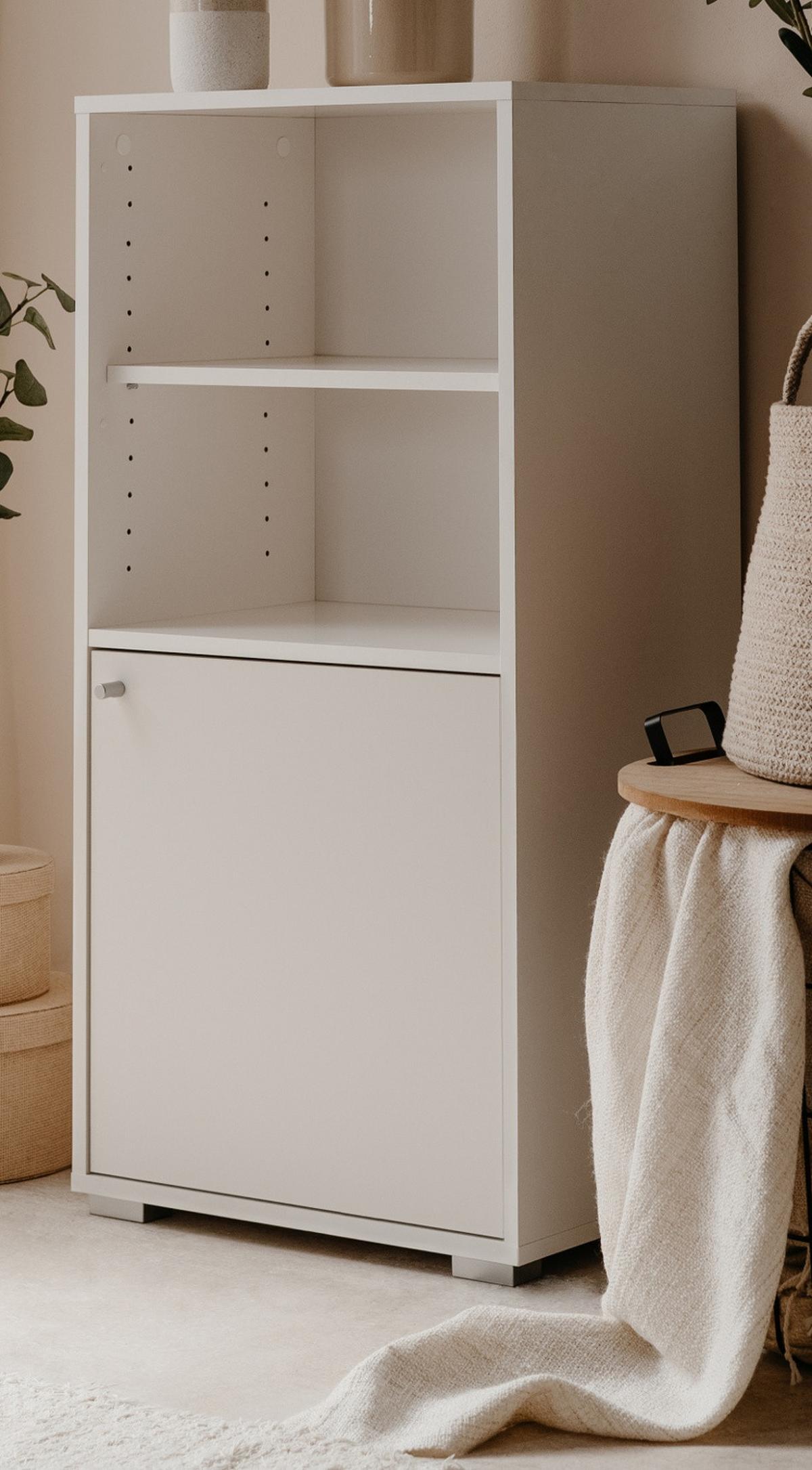REGAL weiß 46 x 97 cm, Standregal mit 4 Fächern - Silberfarben/Weiß, Holzwerkstoff/Kunststoff (46/96.5/33.5cm) - Furn.Design