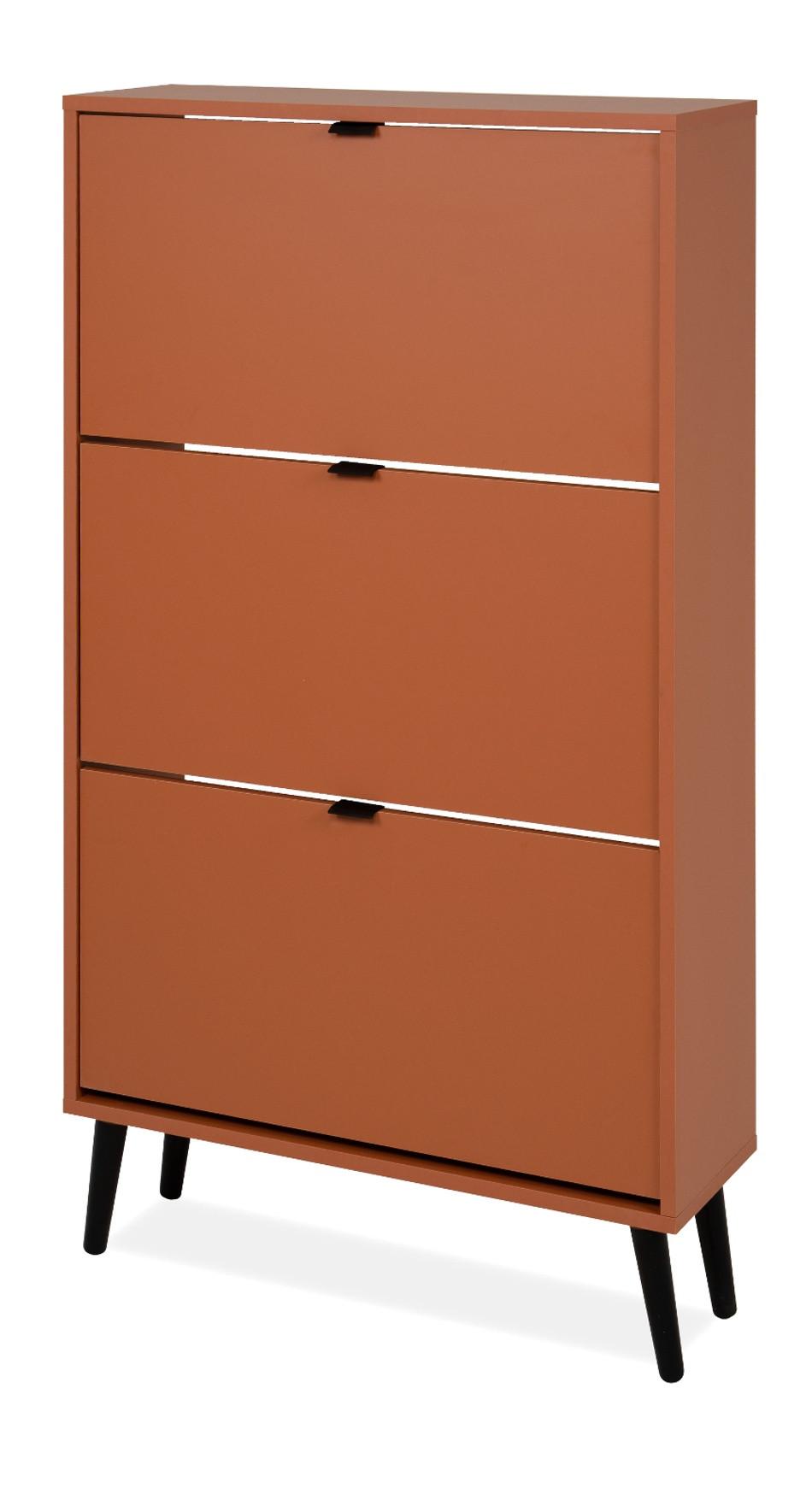 SCHUHSCHRANK terracotta 70 x 125 cm, Schuhkipper mit 3 Klappen - Terracotta/Schwarz, Holz/Holzwerkstoff (70/125/24cm) - Furn.Design