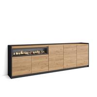 SIDEBOARD, Highboard, Eiche Schwarz, Elektrokamin, 260/37/80cm - Eichefarben, Holzwerkstoff (260/80/37cm) - Skraut Home