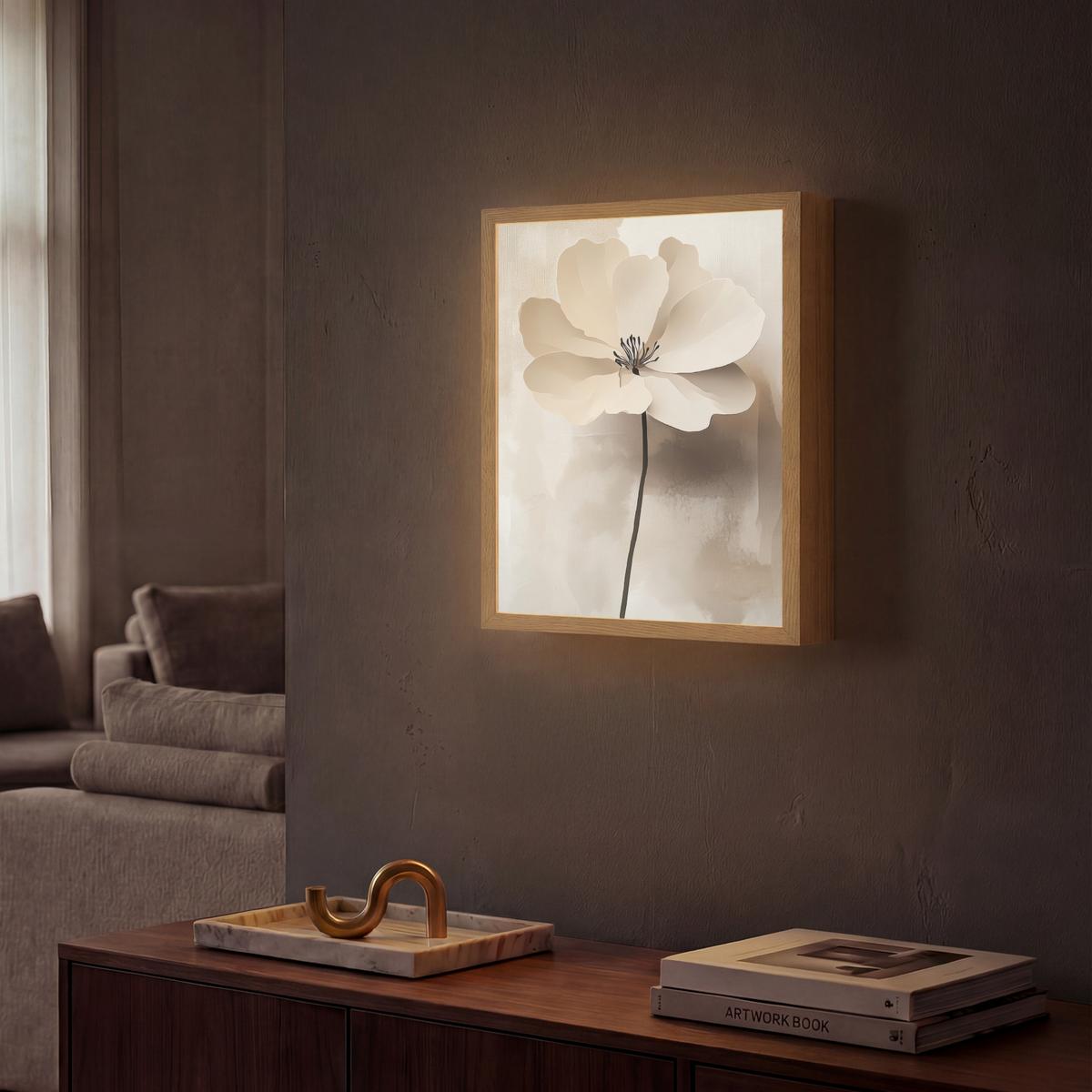 WANDLEUCHTE MIT AKKU Blume - Beige - Farbe - Schatten 30x40 cm - Beige, Holzwerkstoff (30/40/8cm) - OnlyWow