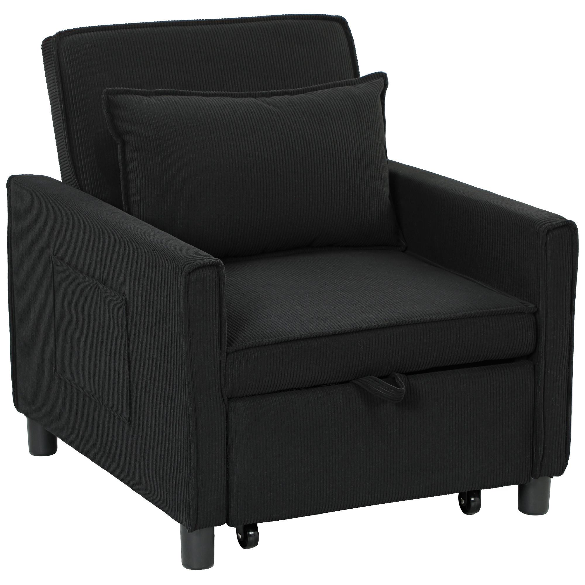 3-IN-1 Schlafsessel, Klappbett mit Bettfunktion, Lendenkissen für Wohnzimmer - Schwarz, Kunststoff (74/81/84cm) - HOMCOM