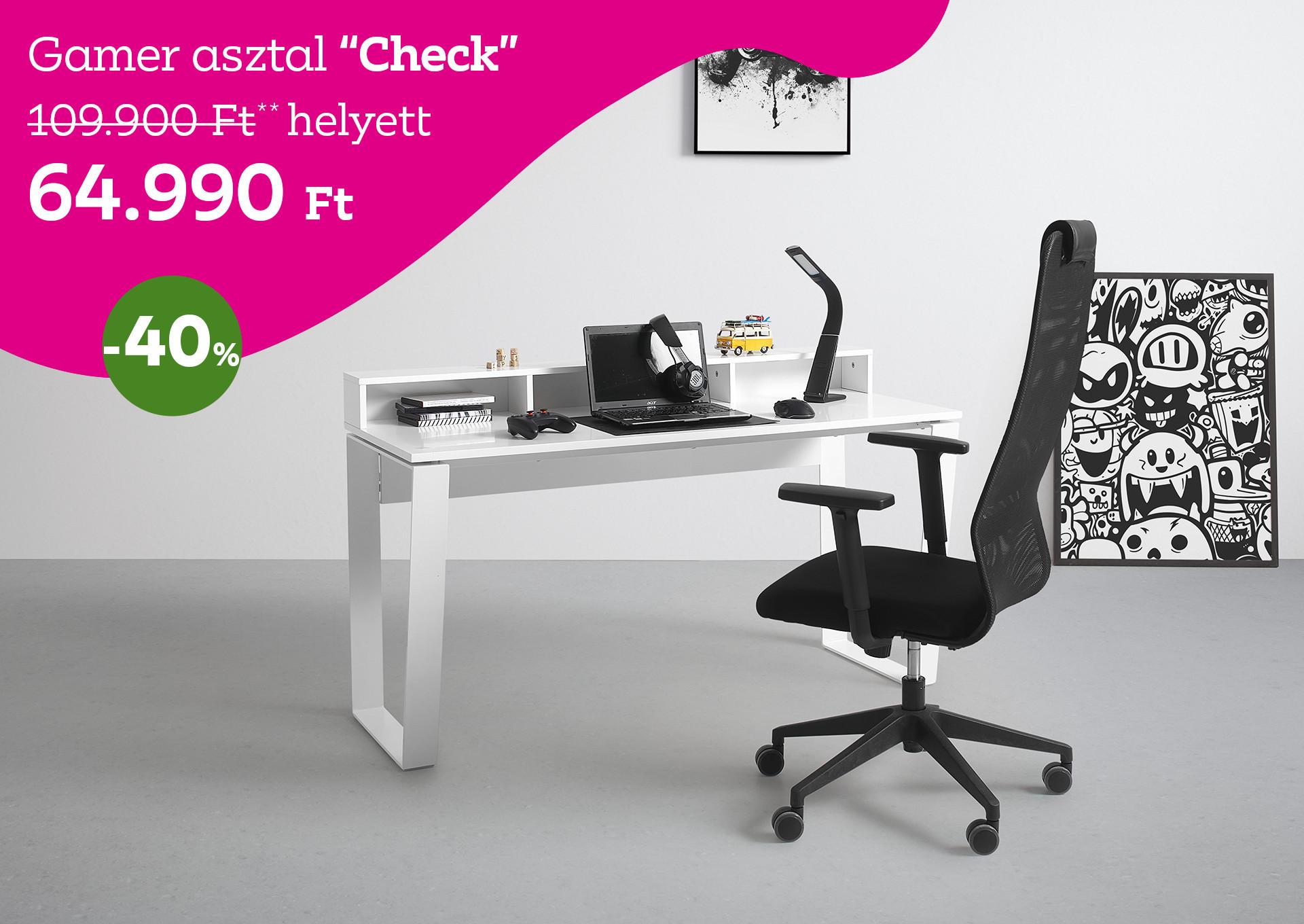gamer asztal  CHECK 109900 Forint helyett 64990 Forint kedvezmény mértéke 40%
