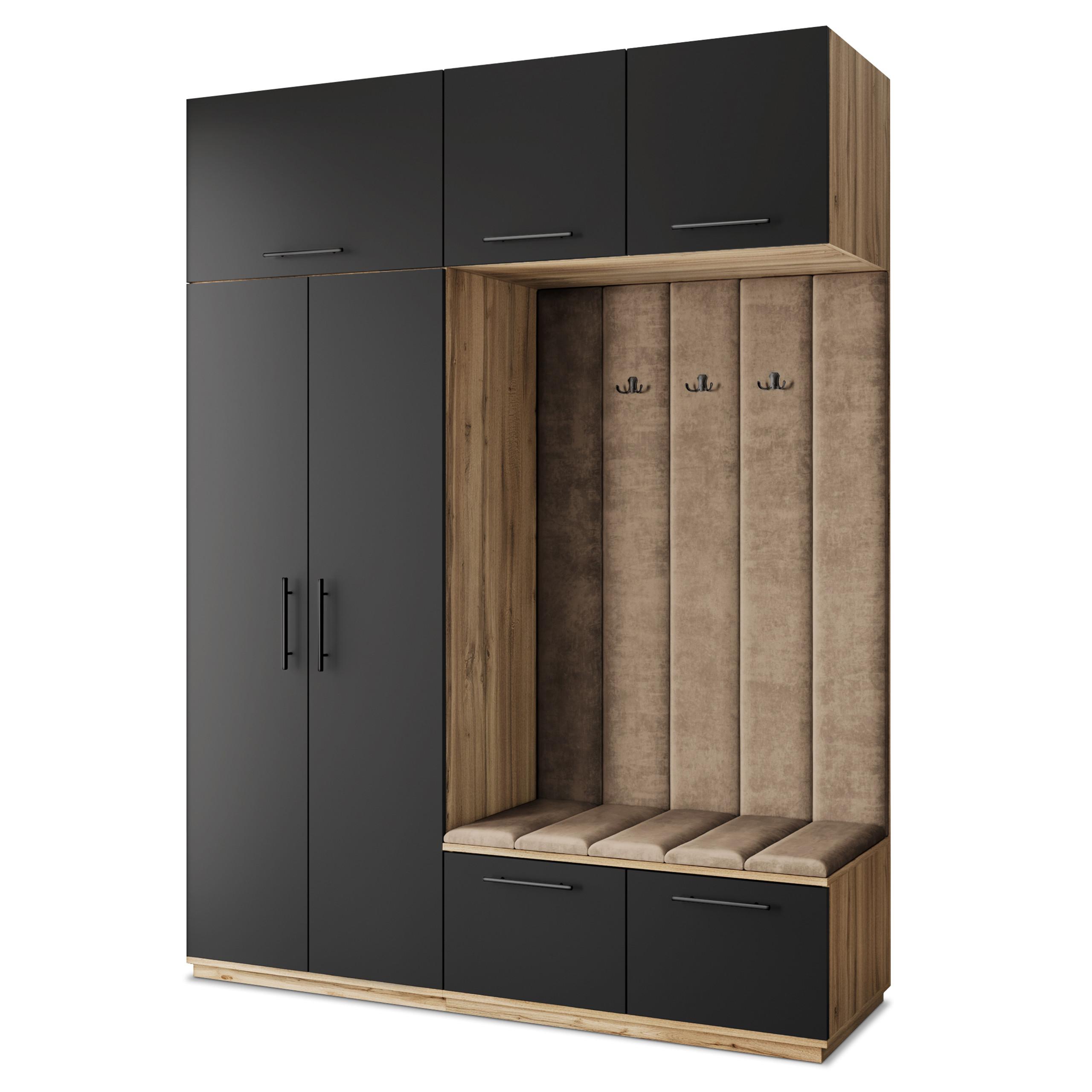 GARDEROBENSCHRANK REMA 180/240/60 cm Modern Garderobe-Set Eiche Wotan - Eiche Wotan/Schwarz, Holzwerkstoff (180/240/60cm) - MASSENO
