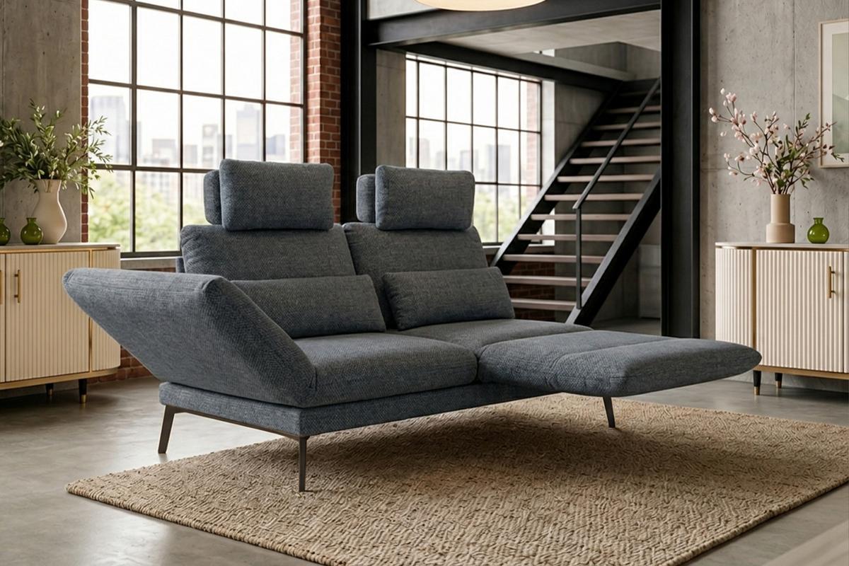 SOFA HOLLY Anthrazit Flachgewebe - Anthrazit/Braun, Textil/Metall (176/90/92cm) - KAWOLA