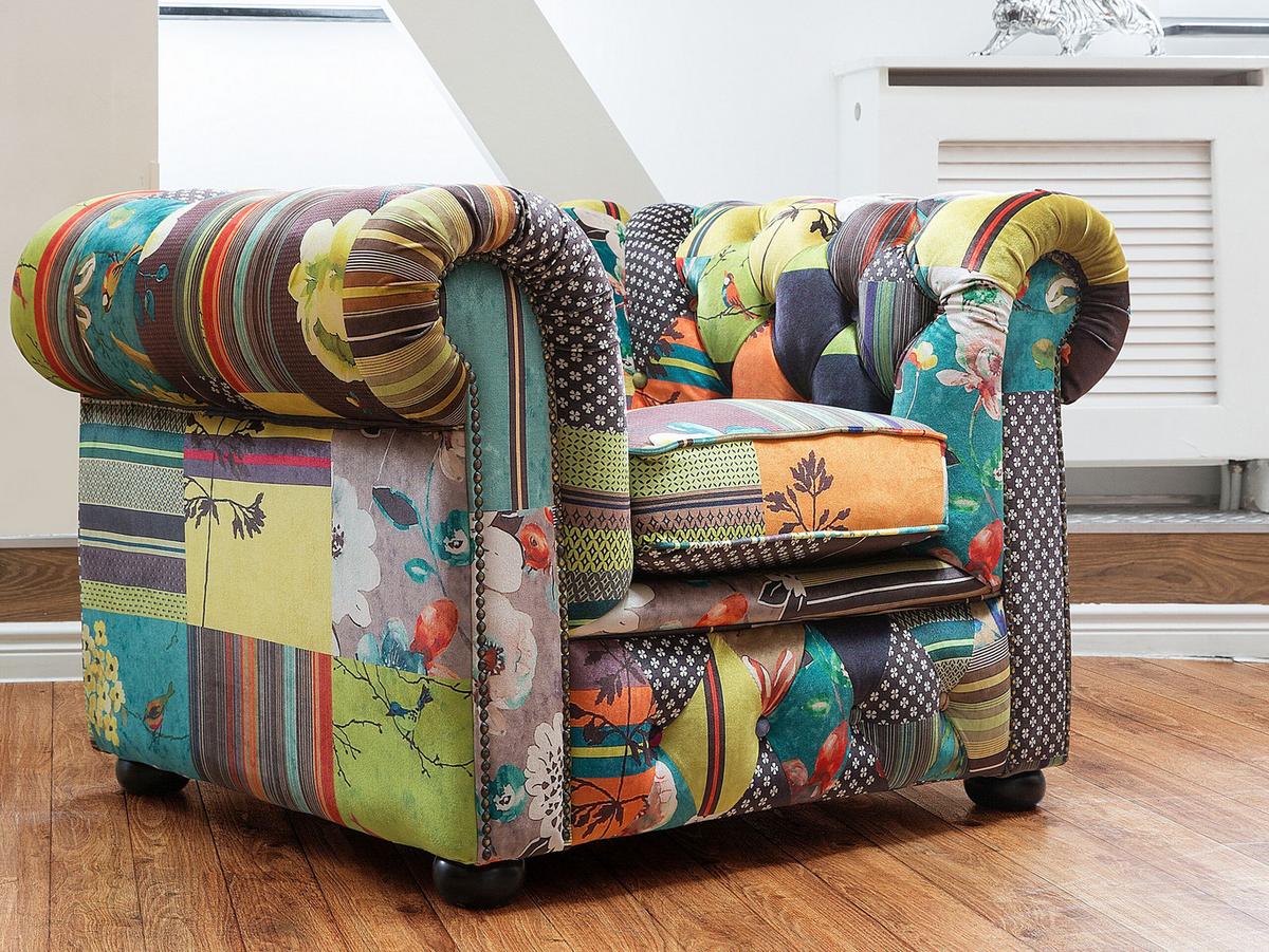 SESSEL Polsterbezug Patchwork grün/gelb Chesterfield - Multicolor/Grau, Textil (108/71/95cm) - Beliani