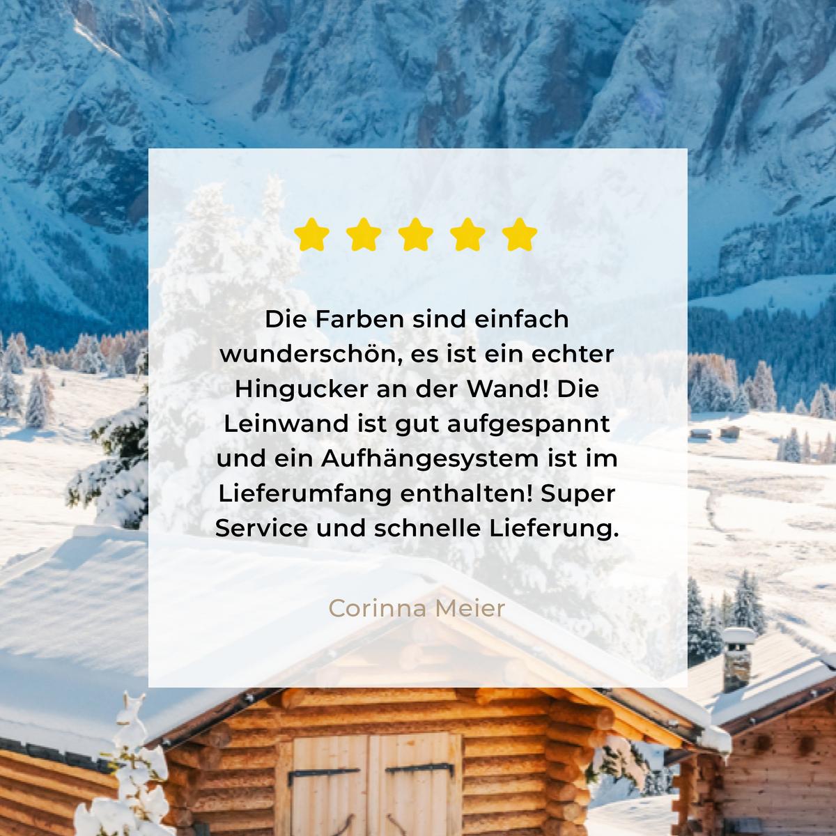 LEINWANDBILD Winter - Hütte - Berge - Aussicht - Schnee Wanddeko 90x60 cm - Eichefarben, Textil (90/60cm) - MuchoWow