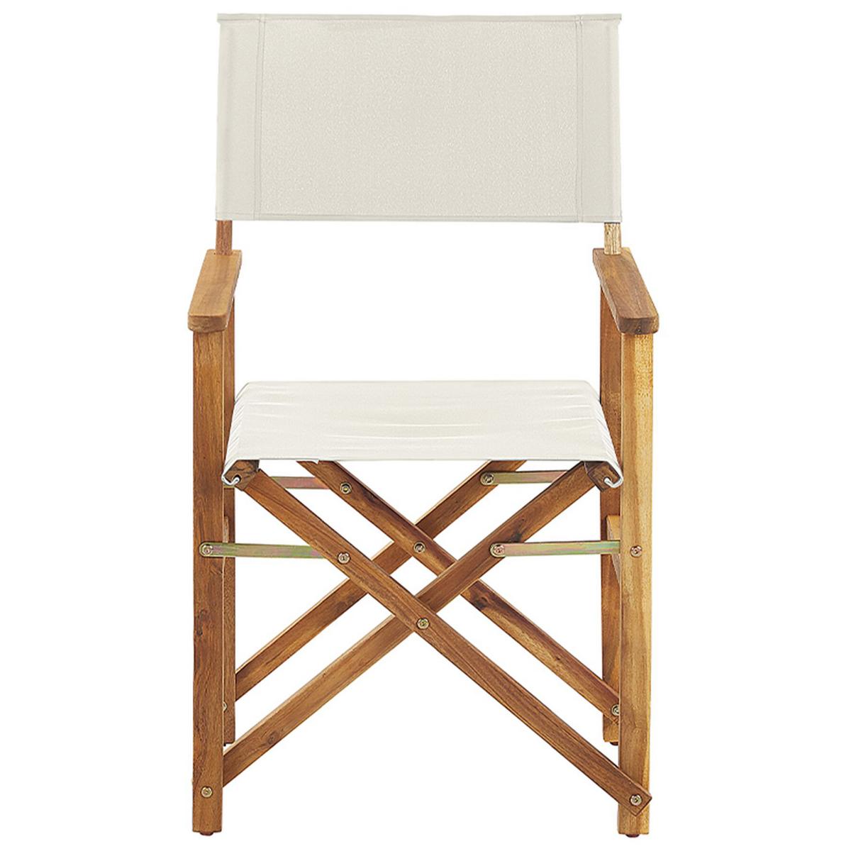GARTENSTUHL 2er-Set Akazienholz hellbraun Auflagen cremeweiß/grün Blattmuster Cine - Hellbraun/Creme, Holz (50/91/50cm) - Beliani
