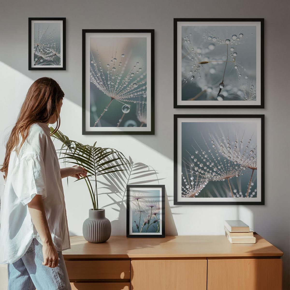 BILDER SET 5er Set - 50x50 cm & 20x30 cm & 40x60 cm Schwarzer Rahmen - Lineare abstrakte Motive - Schwarz, Kunststoff (40/60cm) - TULUP