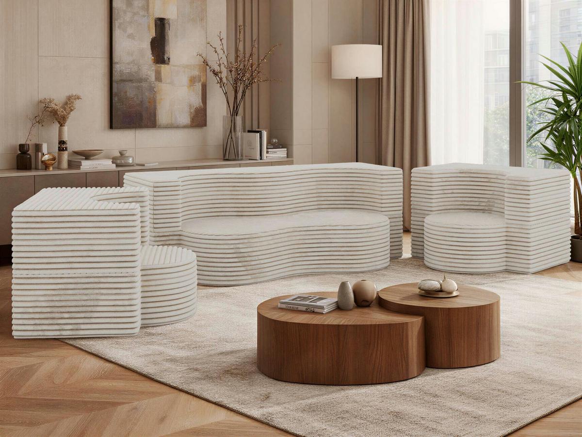 SITZGARNITUR SANOA 2+1+1 - Beige Cord - Beige, Textil (200/68/100cm) - MKS