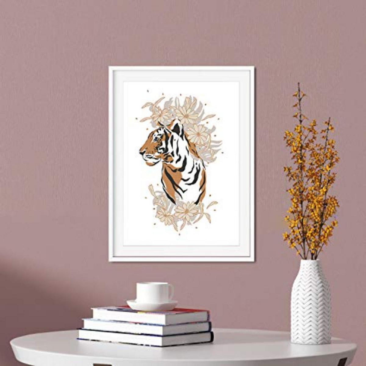 POSTER Set mit 4 Tiger ZebraKlinge, Blumen und Pflanzen aus dem Dschungel A3 Rahmenlos - Klar, Papier (29.7/3cm) - Nacnic