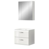BADMÖBEL SET 2-teilig in weiß Hochglanz inkl. Waschbecken 60 x 185 cm Cover - Weiß Hochglanz/Silberfarben, Holzwerkstoff/Kunststoff (60/185/46cm) - Inn.Furn